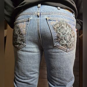 Vintage Customized Plain Pockets Denim Straight Leg Jeans